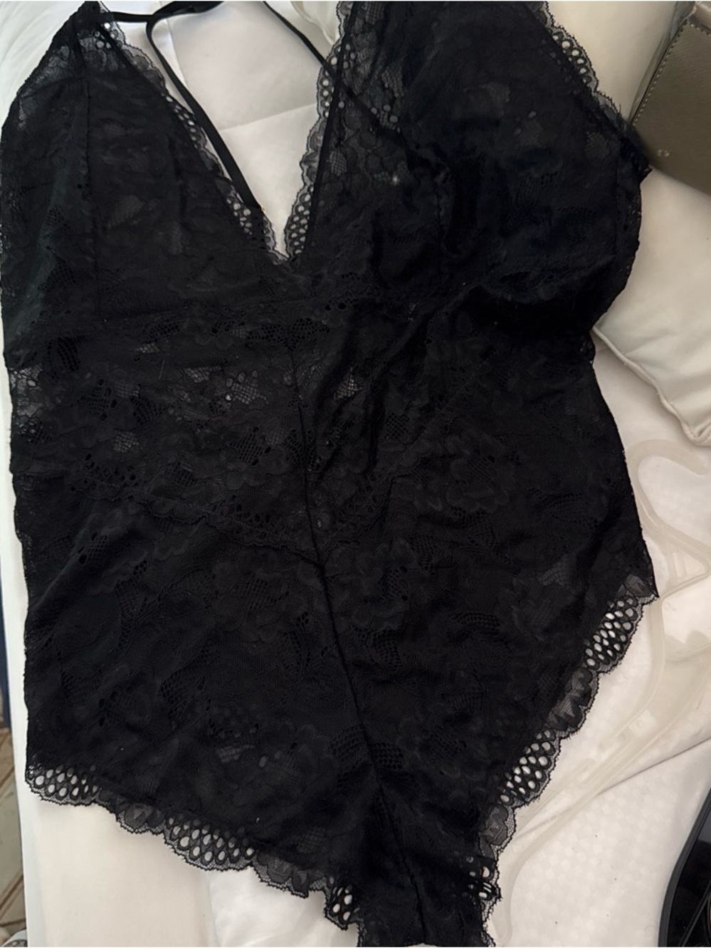& Other Stories Black Lace Plunge Bodysuit